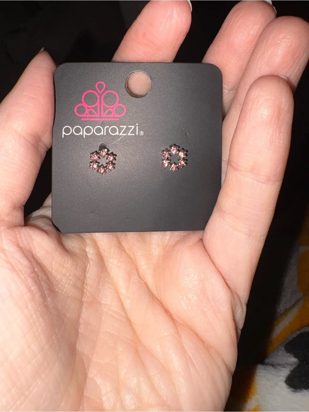 paparazzi Pink Crystal Halo Floral Stud Earrings
